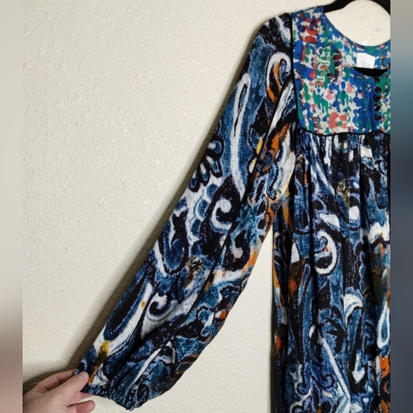 Anthropologie TRYB Silk Flowy Patterned Long Sleeve Dress Women's Size Small - Picture 3 of 9